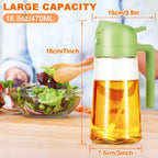 2 in 1 Oil Sprayer, 470ml/16oz Olive Oil Spray Bottle for Cooking, Air Fryer, Salad, Frying, BBQ, Green Food-grade Mister Spray Bottle