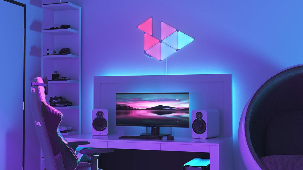 Shapes Triangle Starter Kit, 4 Smart Light Panels LED RGBW - Modular Wi-Fi Colour Changing Wall Lights, Works with Alexa Google Assistant Apple Homekit, for Room Decor & Gaming