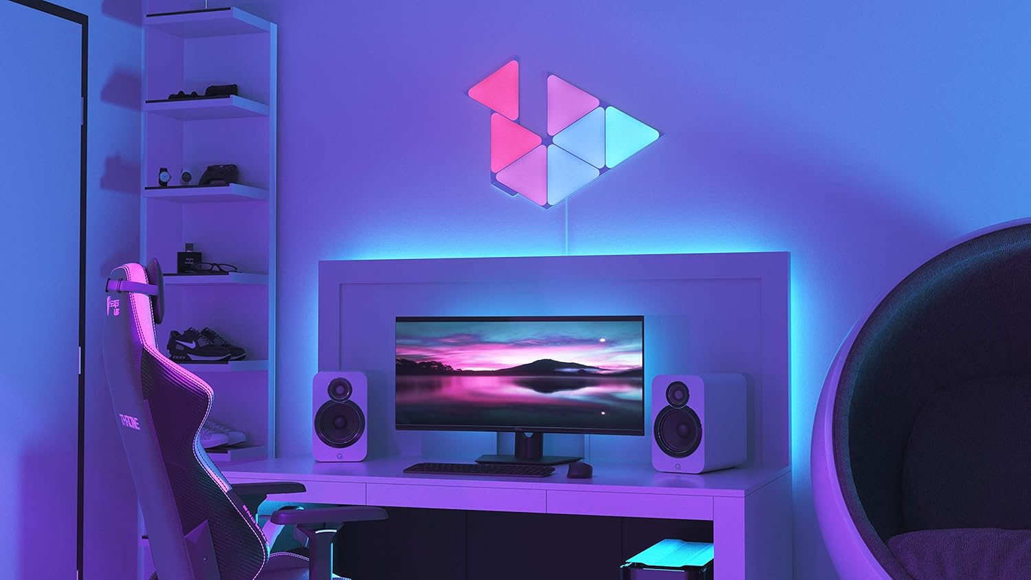 Shapes Triangle Starter Kit, 4 Smart Light Panels LED RGBW - Modular Wi-Fi Colour Changing Wall Lights, Works with Alexa Google Assistant Apple Homekit, for Room Decor & Gaming