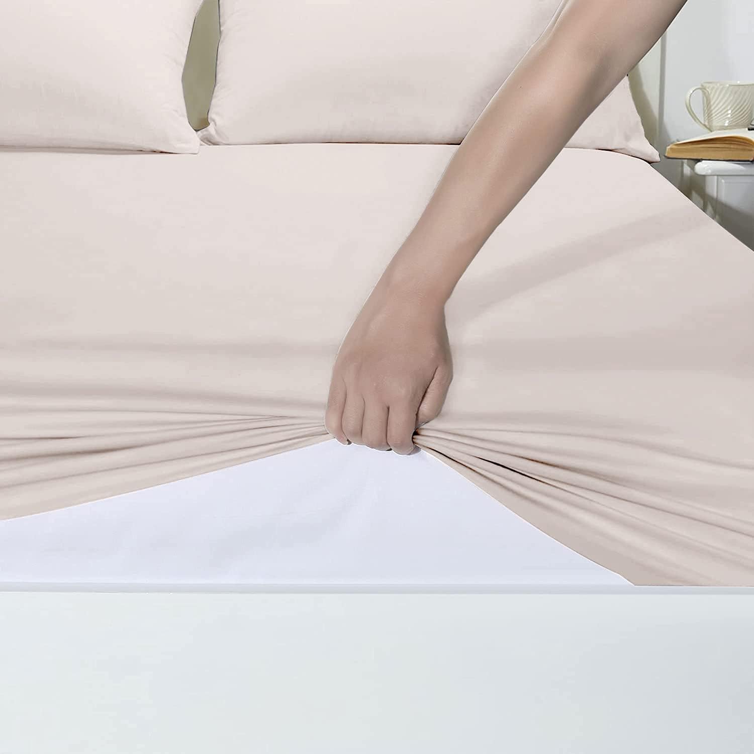 25 Cm Fitted Bed Sheets - Super Soft Deep Fitted Sheet Brushed Microfibre Anti Wrinkle Bedsheet Breathable & Fade Resistant (Cream, Super King)