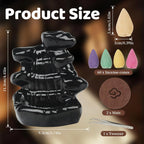 Waterfall Backflow Incense Burner, Ceramic Incense Cone Holder with 60 Cones, Tongs and Table Mat, Home Decor for Meditation, Relaxation, Purification, Yoga Gifts