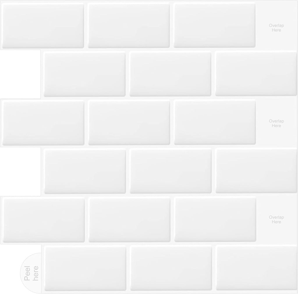 10-Sheets 3D Self Adhesive Peel and Stick Wall Tiles, Splashback & Metro Subway Tiles for Kitchen & Bathroom (30.5x30.5cm)