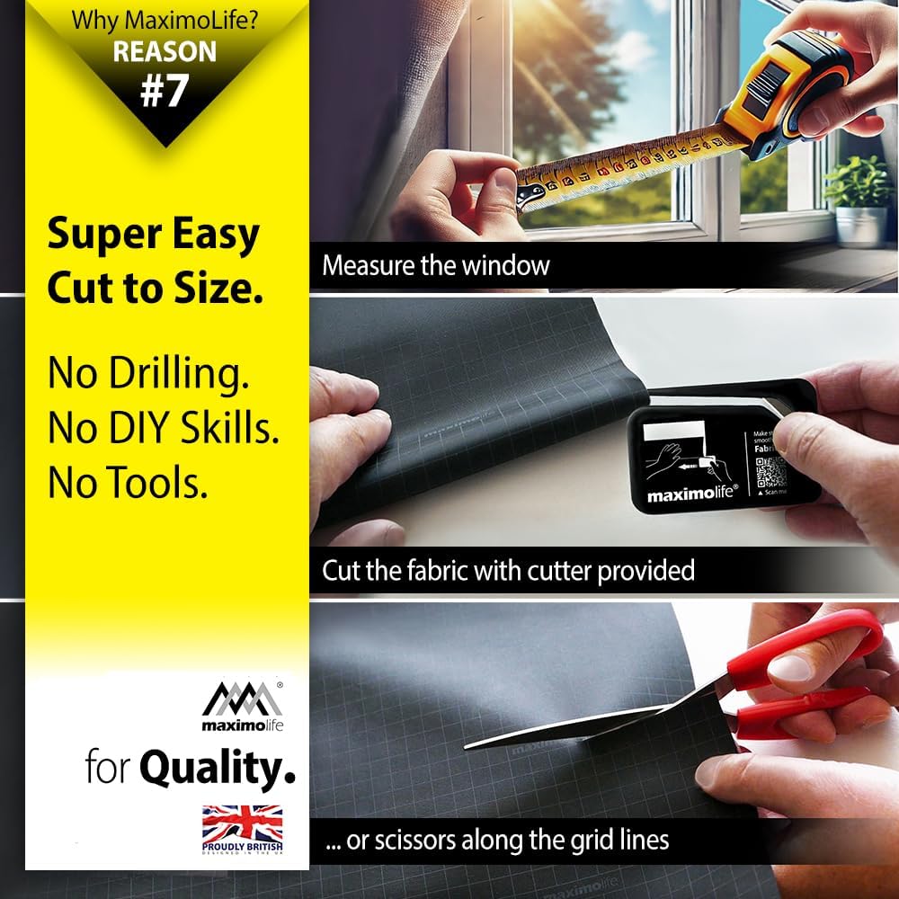 Ultimate 100% Blackout Blind | Fits Any Size/Shape Window | Unique Cutting Guide Easier Cut-to-Size | Super Strong Suction Cups | Heat & Cold Resistant Hook & Loop | No Drill Stick On