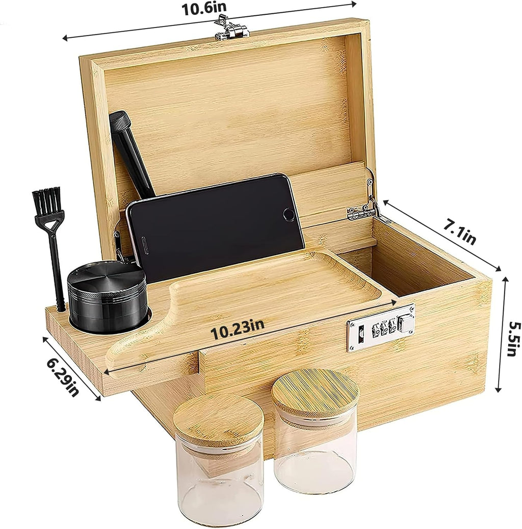 Polegas Bamboo Stash Box, Rolling Box with Combination Lock, Wooden Storage Boxs with Rolling Tray and All Accessories, Perfect Choice for Family or Personal Gifts