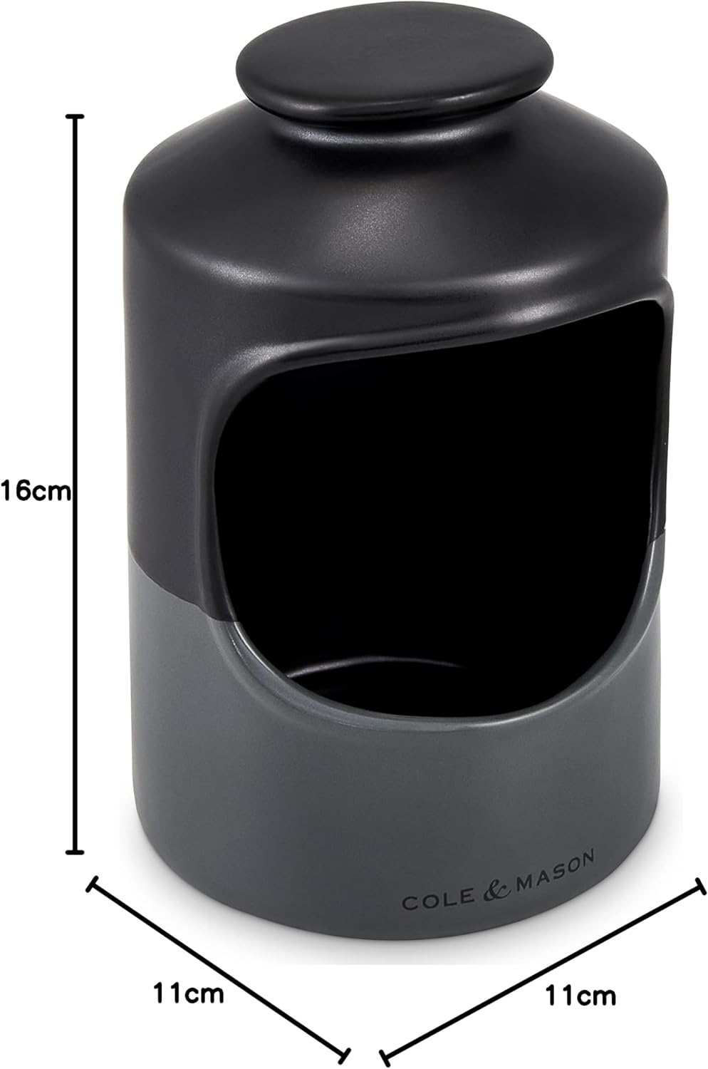 Strethall Black/Grey Salt Pig, Kitchen Organisation, Seasoning Storage Pot/Salt Cellar, Ceramic, (H) 163 mm x (D) 110 mm, Salt Not Included