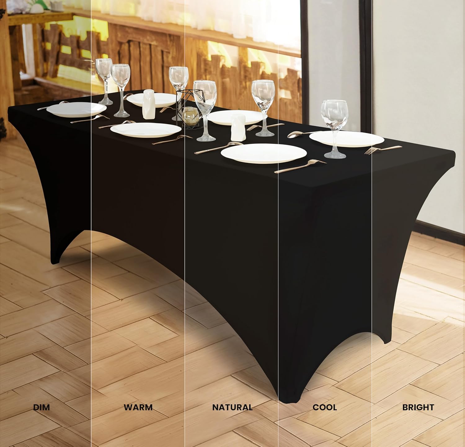 Spandex Tablecloth 2 Pack [5FT, Black] Tight, Fitted, Washable and Wrinkle Resistant Stretch Rectangular Patio Table Cover Event, Wedding, Banquet & Parties [60Lx30Wx30H Inch] (UK0737)