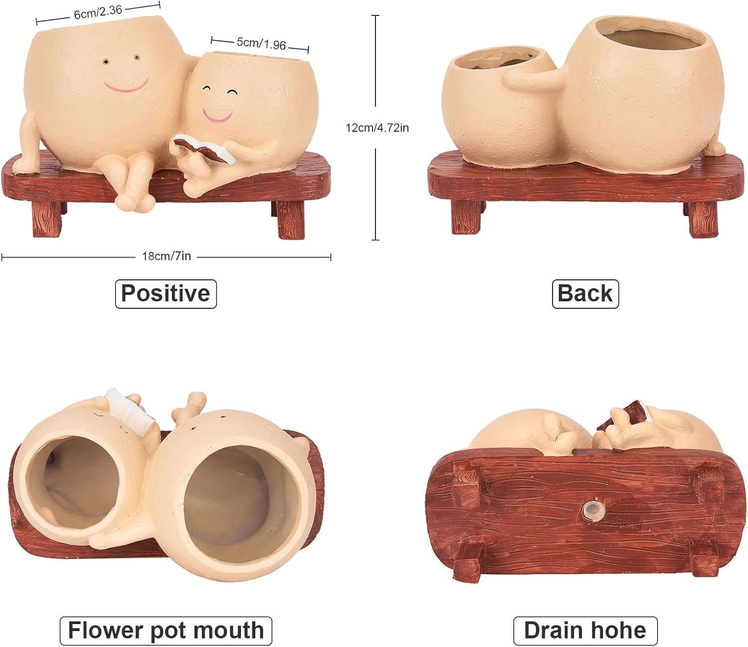 Smily Face Planter Pot Cute Resin Flower Head Planter for Indoor Outdoor Unique Sit Chair Succulent Pots Gift IdeaI for Mother,Father and Appreciation Christmas with Drainage Hole (1 PCS Type1) Secondary image