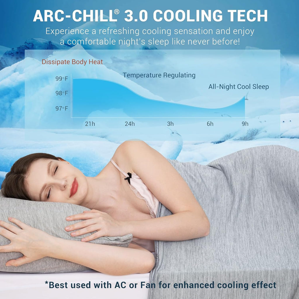 Cooling Blanket for Night Sweats, Q-Max 0.5 Arc-Chill 3.0 Cool Fiber Summer Throw for Bed Sofa Chair Travel Adult Kids Hot Sleeper, Comfort, Lightweight, Twin/Double, 150x200cm, Gray