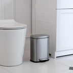 Smudge Resistant Mini Rectangular Trash Can With Soft-Close Foot Pedal, Brushed Stainless Steel, for Bathroom & small space, 5 L /1.32 Gal, Satin Nickel Finish, 7.3x8.5 x11.8 in (LxWxH)