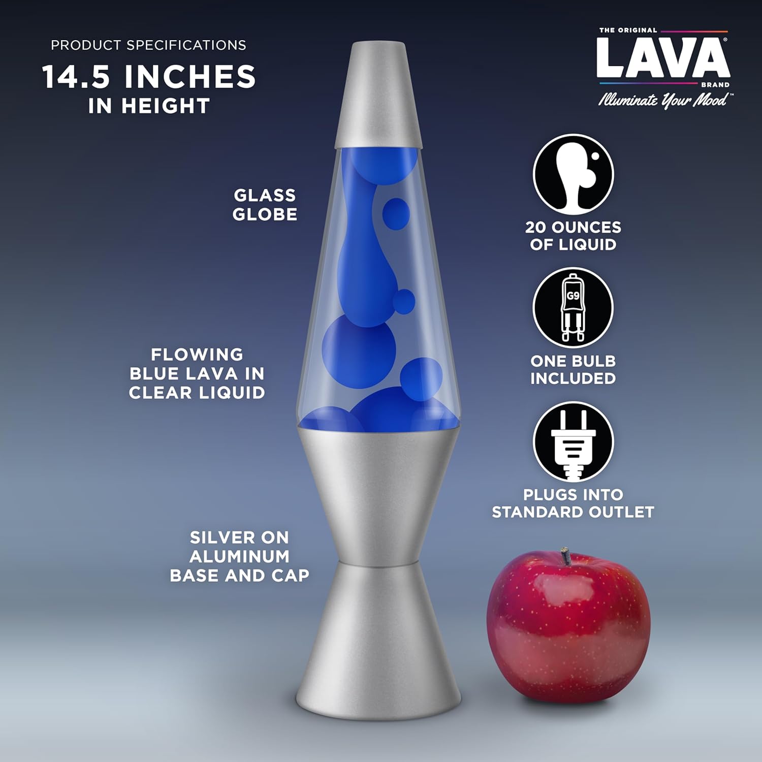 Lamp - 14.5"- The Original Motion Lamp - Blue and Clear Liquid with Silver Base - Item #2113