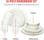 alpina Dinner Set for 4 People - Plates and Bowls Set - Earthenware Tableware - Dinner Plates, Dessert Plates, Bowls and Mugs - Microwave and Dishwasher Safe - White
