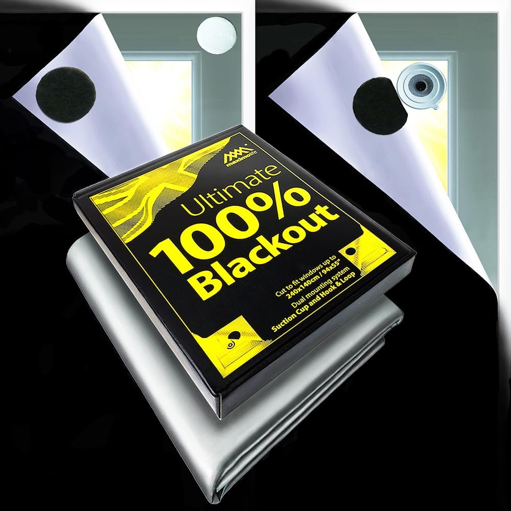 Ultimate 100% Blackout Blind | Fits Any Size/Shape Window | Unique Cutting Guide Easier Cut-to-Size | Super Strong Suction Cups | Heat & Cold Resistant Hook & Loop | No Drill Stick On