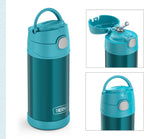 THERMOS Kids FUNTAINER Straw Bottle 0.35 L, Ocean Teal, thermos Flask for Children, Made of Stainless Steel, with Straw, 12 Hours Cold, Absolutely Leak-Proof, for School, Nursery, Break