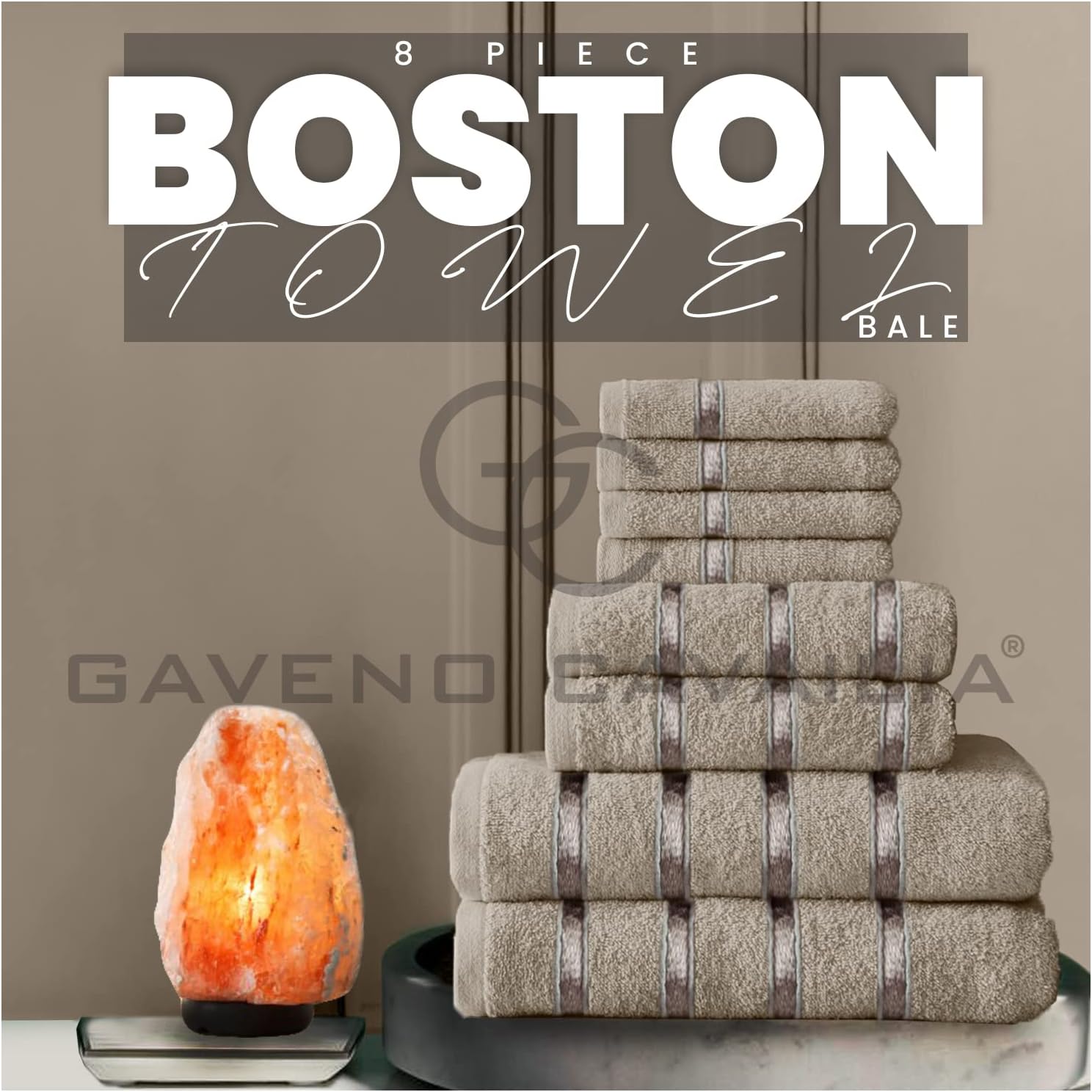 Gaveno Cavailia Luxurious 8 Pack Boston Towel Bale Set ( 4 Face, 2 Hand and 2 Bath), Cotton, Silver Secondary image