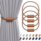 4 Pack Magnetic Curtain Tiebacks 16 Inch Handmade Weave Side Rope Curtain Holdbacks Convenient Decorative Cylinder Curtain Drape Tie Backs for Home & Office Window Drapery (Light Coffee)
