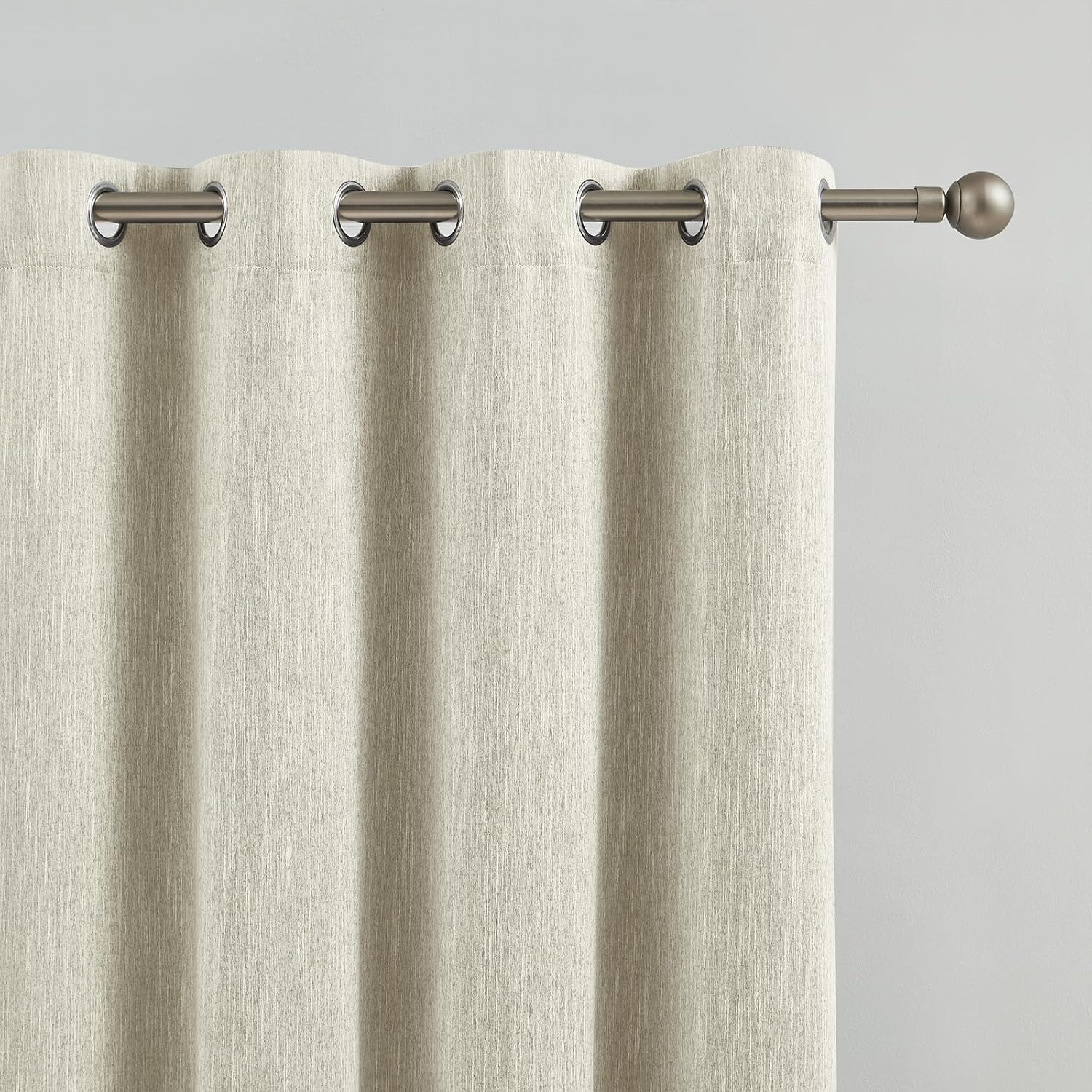 1 Panel Eyelet Grommet Curtains - Cotton Blend Room Darkening Curtain with Tiebacks, Blackout Thermal Insulated Window Drapes for Nursery, Bedroom, Living Room (Beige, 66 x 54 Inch Drop)