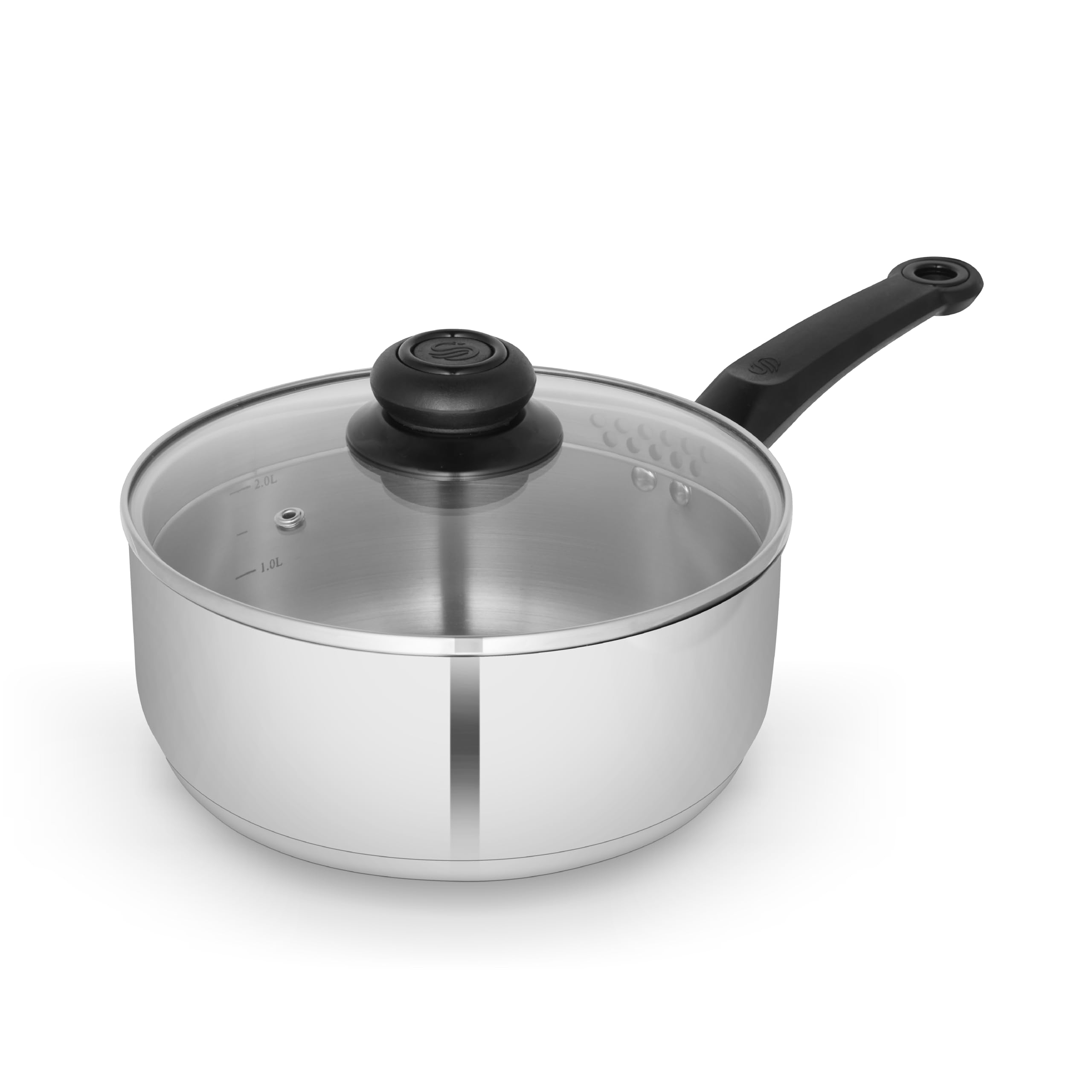 Townhouse 20cm Stainless Steel Saucepan with Glass Lid, Suitable for All Hob Types (including induction), Dishwasher Safe, Stainless Steel Main image