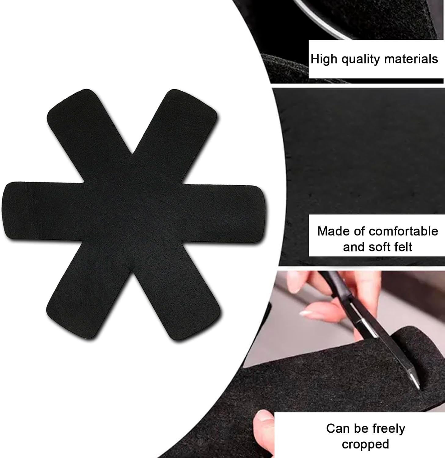 6 Piece Pot Pan Protectors for Stacking, Larger Thicker Saucepan Protectors of 3 Sizes, Adjustable Felt Thermal Insulation Mat, Anti-Skid Reusable Kitchen Accessories