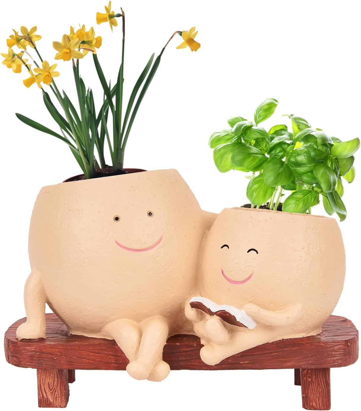 Smily Face Planter Pot Cute Resin Flower Head Planter for Indoor Outdoor Unique Sit Chair Succulent Pots Gift IdeaI for Mother,Father and Appreciation Christmas with Drainage Hole (1 PCS Type1) Main image
