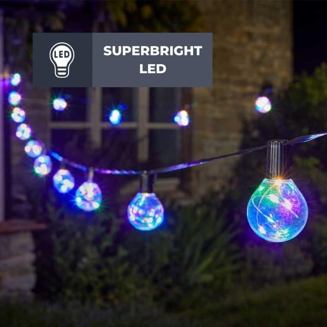 Multi Coloured Outdoor Lights 14M/45FT Festoon Light Outdoor Garden Lights Main Powered Waterproof Christmas Lights Decorations for Home Fence Gazebo Patio Parties Wedding Parties