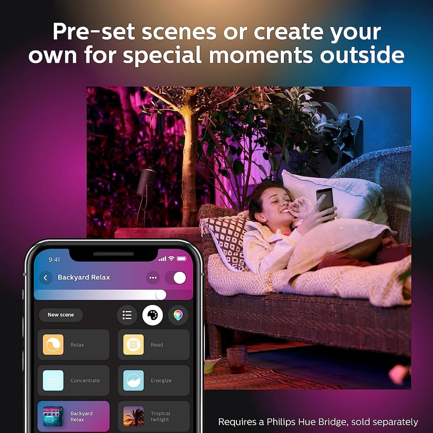 Lily White and Colour Ambiance LED Single Spotlight Extension: Smart Outdoor Lighting for Garden, Works with Alexa, Google Assistant and Apple Homekit