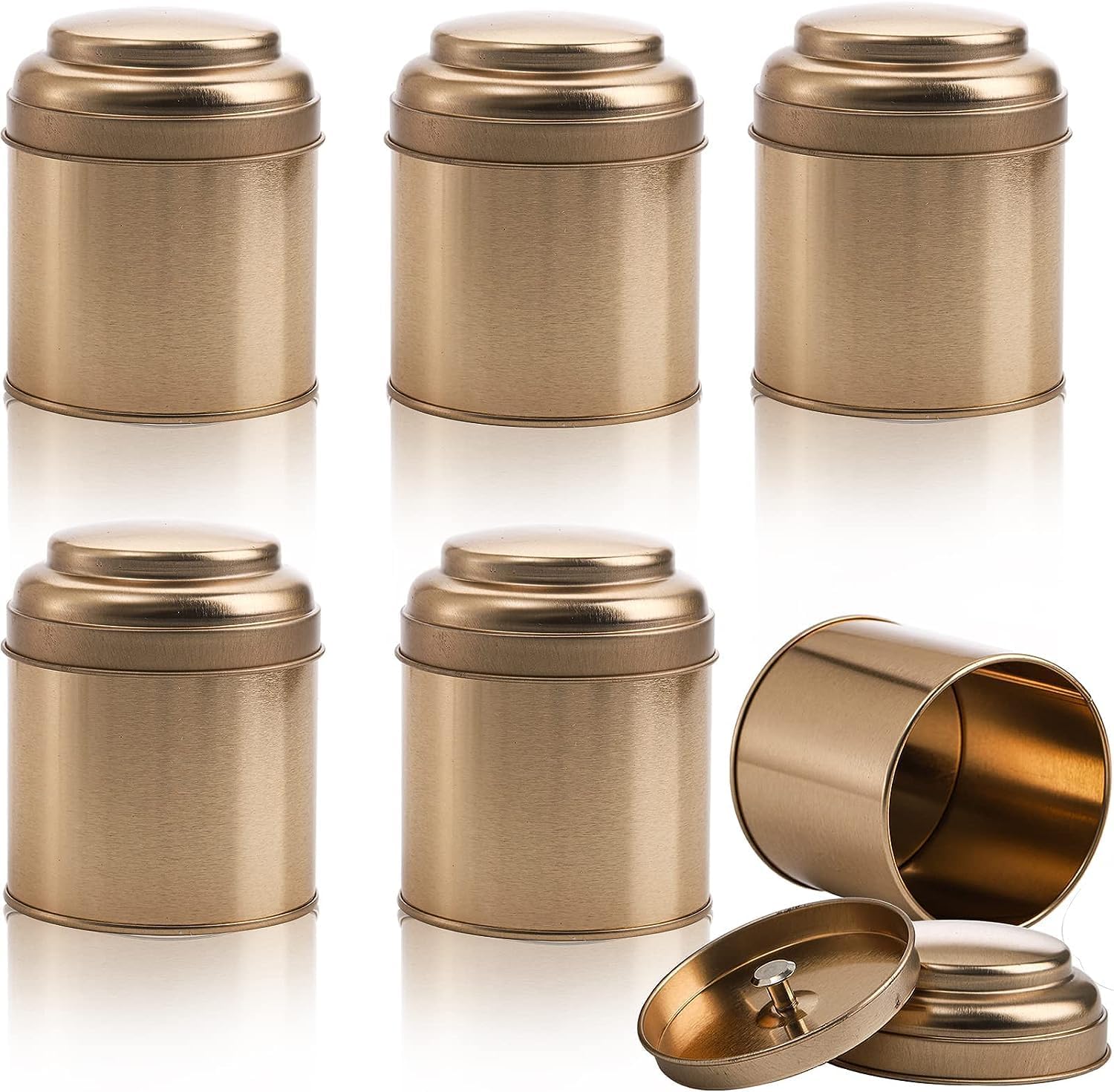 6 Pack Tea Tins Canister with Airtight Double Lids, Mini Tea Storage Containers Round Tin Can Box for Storage Tea Coffee Sugar Loose Leaf DIY Candles, 50g Main image
