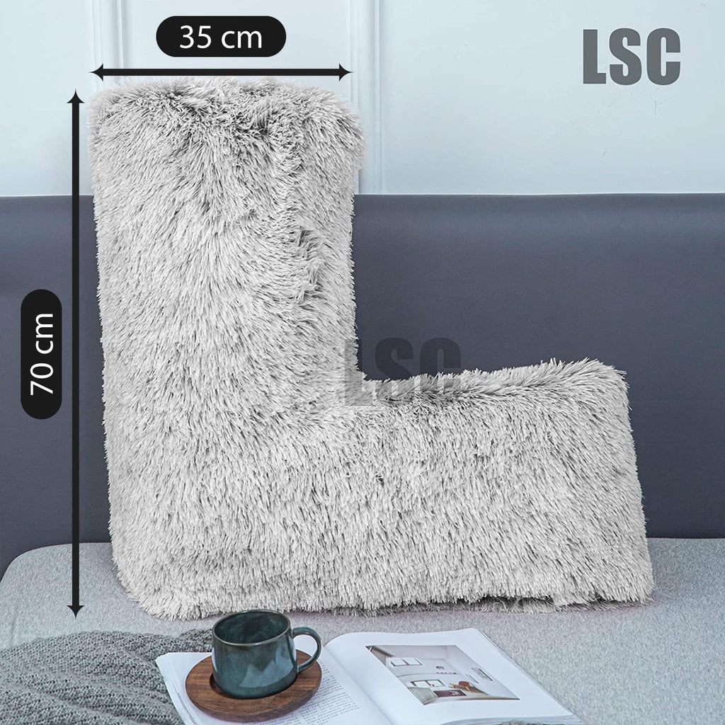 LSC Orthopedic V Pillow Soft & Fluffy Sherpa Teddy HUG & SNUG Fleece Pillows to Support Head, Neck and Back V-Shaped Nursing Pillow with Non-Allergenic Pillowcase (LIGHT GREY, 70 X 35 CM)