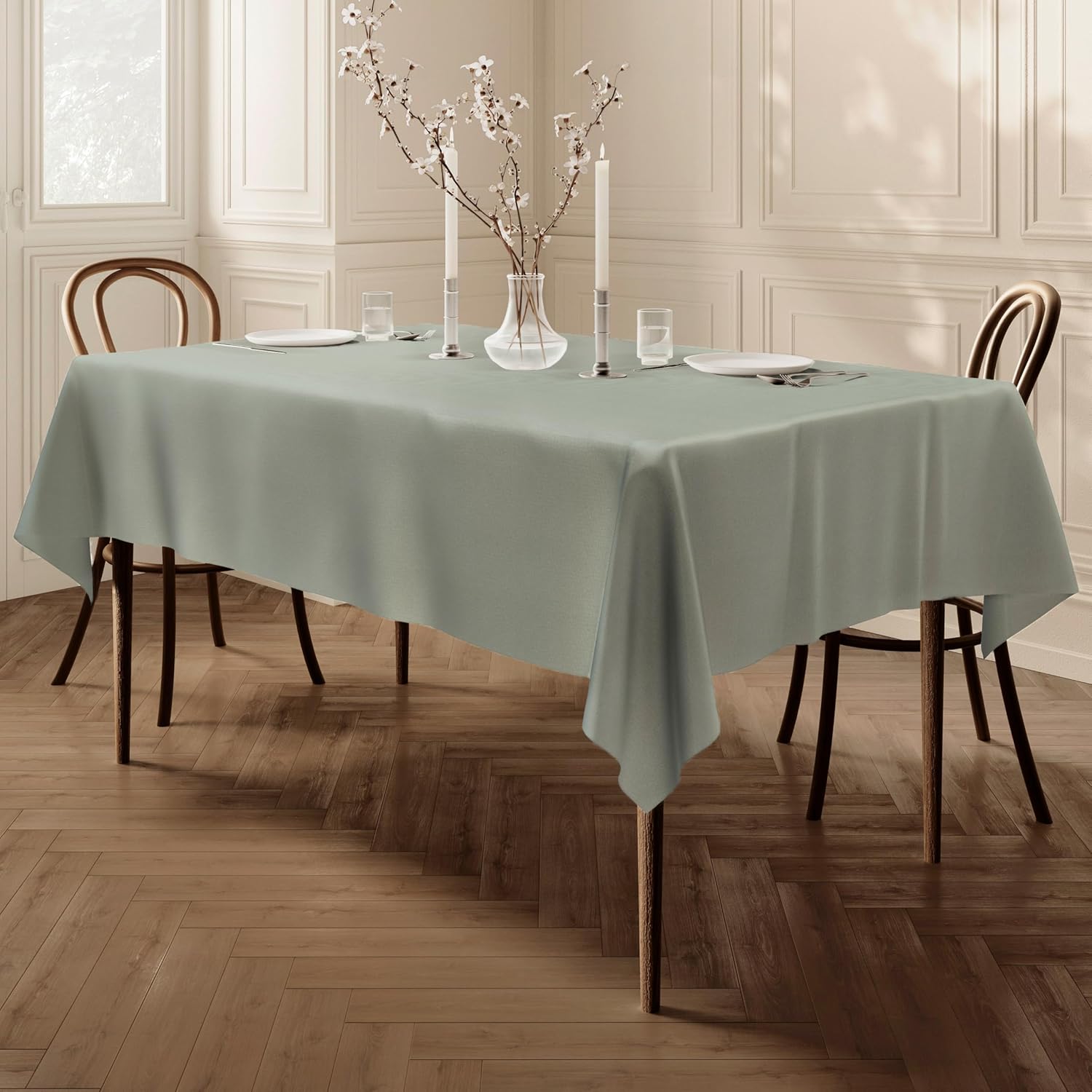 Rectangular Rectangle Fabric Tablecloth Table Cloth Table Cover 100cm x 140cm 39"x55" Sage Green Main image