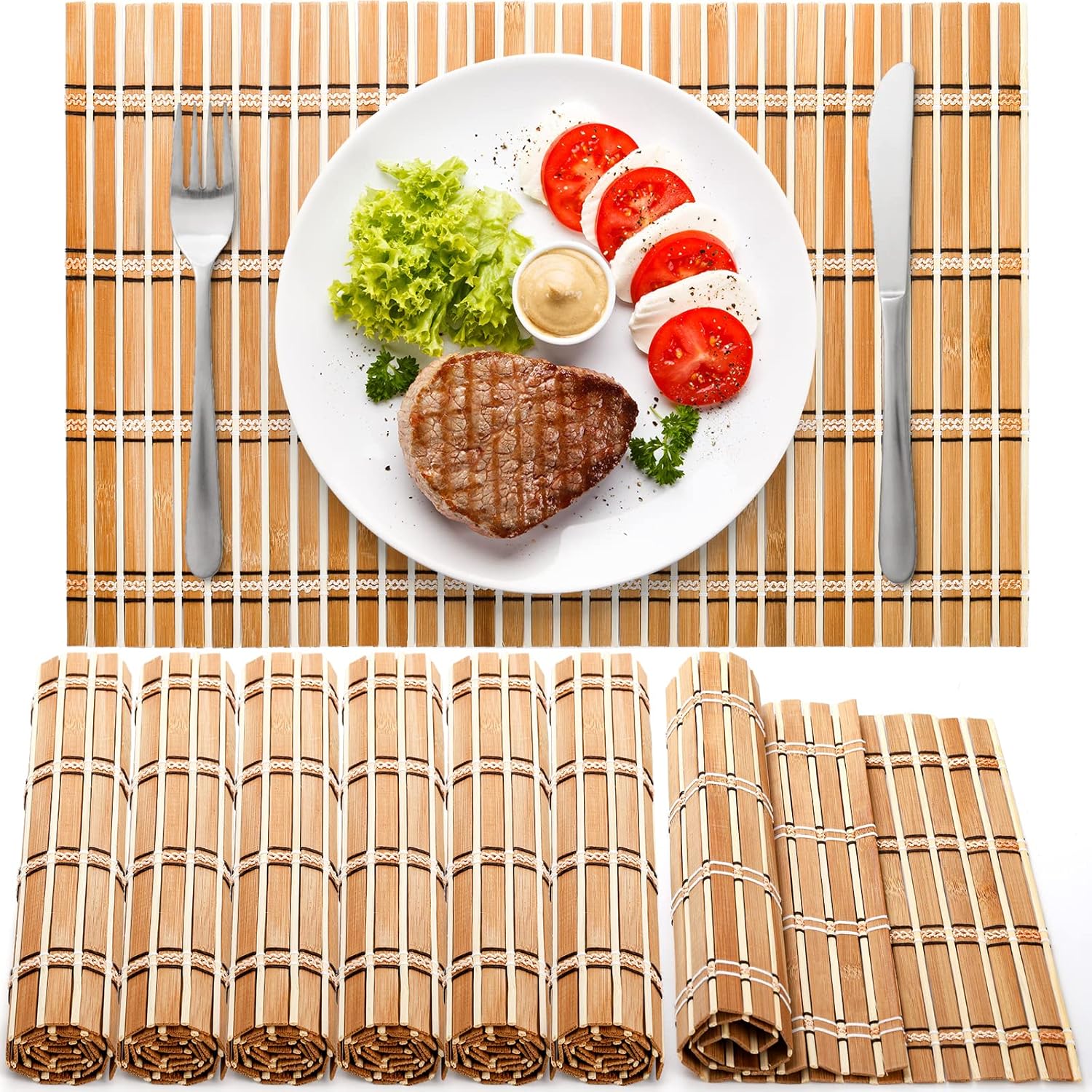 Coloch 8 Pack Natural Bamboo Placemats, Rustic Anti-Slip and Heat-Resistant Table Mat for Kitchen, Dinning Room, Table Protection Main image