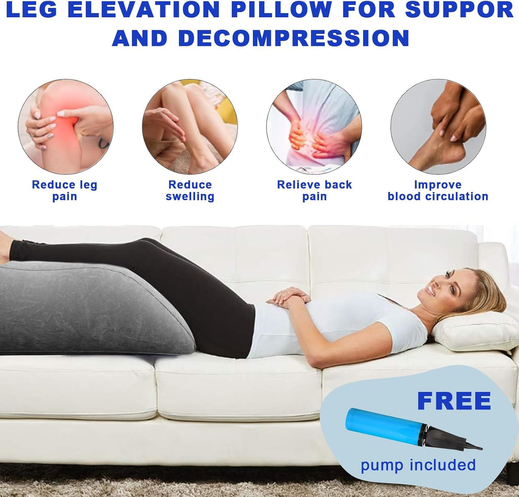 Leg Elevation Pillow,Inflatable Wedge Pillows,Knee Pillow, Leg Pillow with Inflator and Storage Bag,Leg Support Pillow for Bed,Improve Circulataion,Suitable for improving Sleep Quality (Grey)