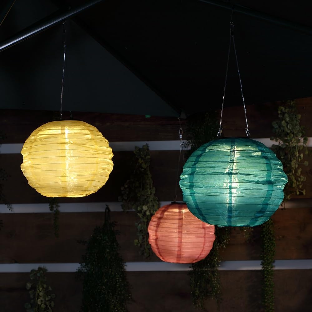 Solar Mandarin Round Lantern, 25 cm, Colour May Vary (Pack of 1), Yellow/Rose/Green