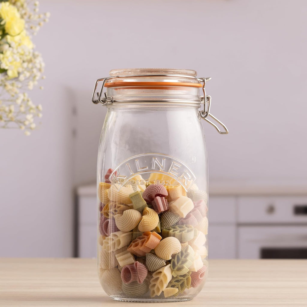 Clip Top Jar 1.5 Litre (1500 ml) Airtight Glass Storage Jar for Preserving Fruits Vegetables Coffee Tea Rice Flour Nuts Pasta