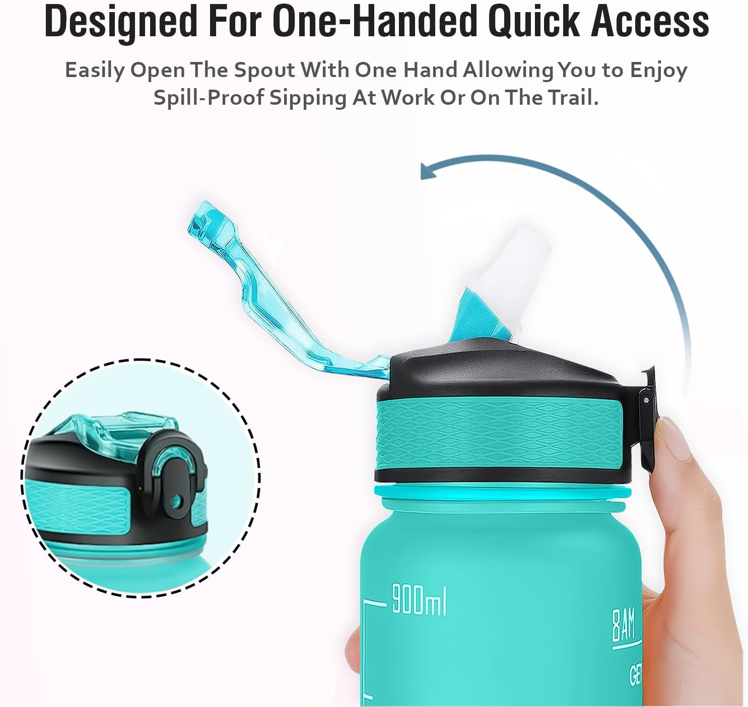 Sports Water Bottle with Straw – 1 Litre Leakproof Plastic Water Bottle for Fitness and On-the-Go - Motivational Time Marker Leak-Proof Tritan BPA-Free (Green-Pink)
