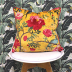Paoletti Chinoiserie Cushion Cover - Floral Bird Print 100% Polyester Machine Washable Fabric (Gold Yellow - 50 x 50cm)