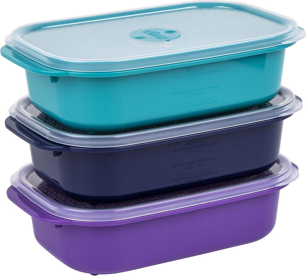 Microsafe Jewel Food Containers Set | 3 Pack - 3 x 900ml | Meal Prep | Steam Release Vent | Microwave, Dishwasher & Freezer Safe | Assorted Colours
