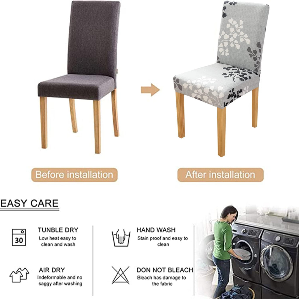 Dining Room Chair Covers Set of 4 Super Fit Stretch Removable Washable Dining Chair Protector Cover Seat Slipcover for Hotel, Dining Room, Ceremony, Banquet Wedding Party(Leaf Style)