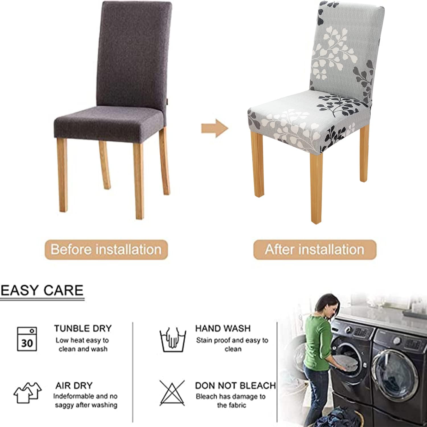Dining Room Chair Covers Set of 4 Super Fit Stretch Removable Washable Dining Chair Protector Cover Seat Slipcover for Hotel, Dining Room, Ceremony, Banquet Wedding Party(Leaf Style)