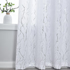 Kotile Silver Tree Branch Curtains 63 Inch Length, Metallic Shimmer White Curtains for Bedroom, Grommet Top Privacy Semi-Sheer, 52 x 63 Inch, 2 Panels