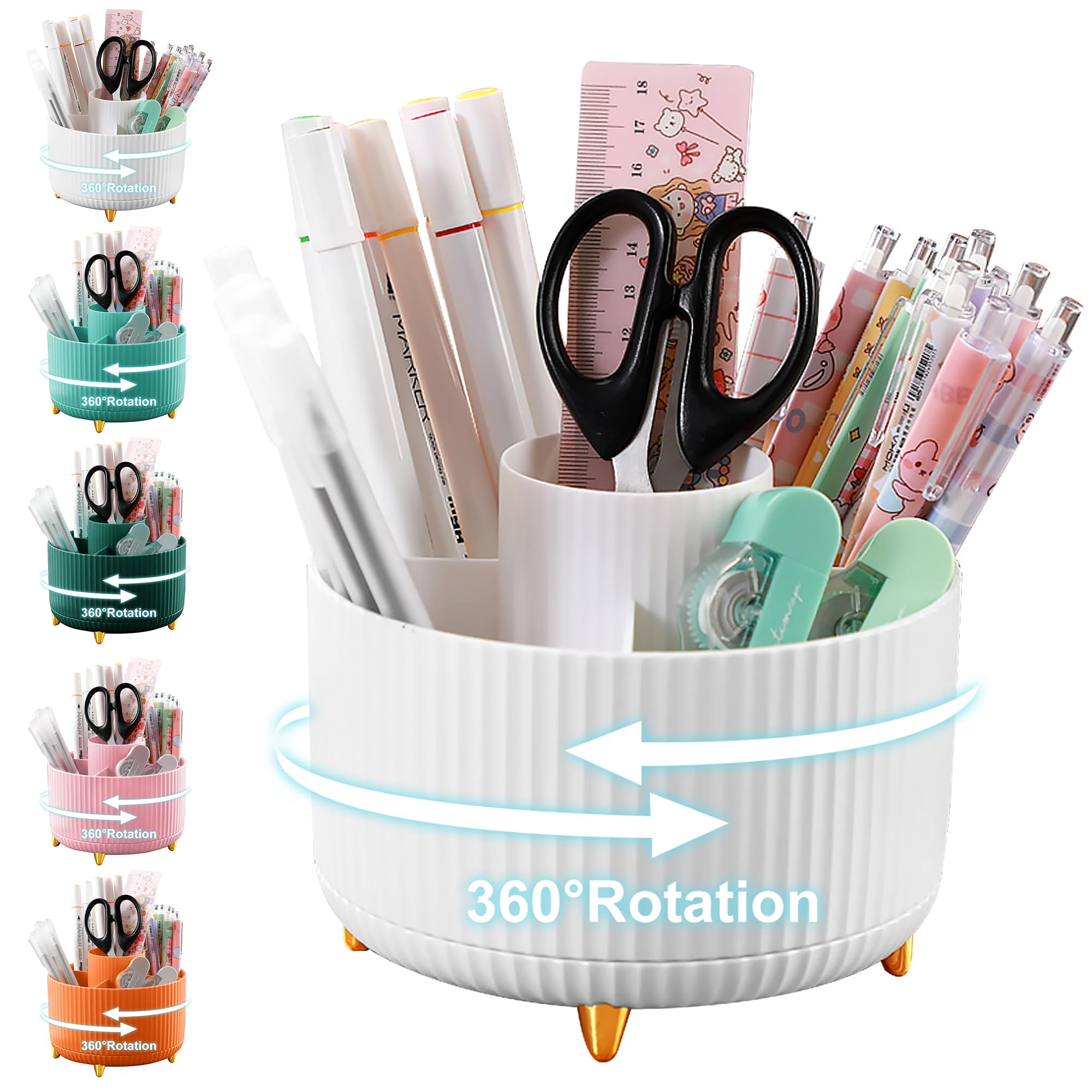 360°Degree Rotating Desk Organiser, Pen holder with 5 Slots, Desktop Storage Tidy Organisers for Stationery, Makeup, Caddy, Pen, and Office Accessories (Purple)