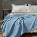 100% Cotton Waffle Weave Blanket SuperKing Size 230 x 270cm, Pre-Washed Lightweight Breathable Throw Blanket, Oeko-TEX Certified for Bed Couch Sofa, Home Decor, Dusty Blue