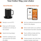 Temperature Control Smart Mug 2-295 ml App-Controlled and Rechargeable Heated Coffee Mug with Intelligent LED Display, 1.5-hr Battery Life and Improved Design, Black