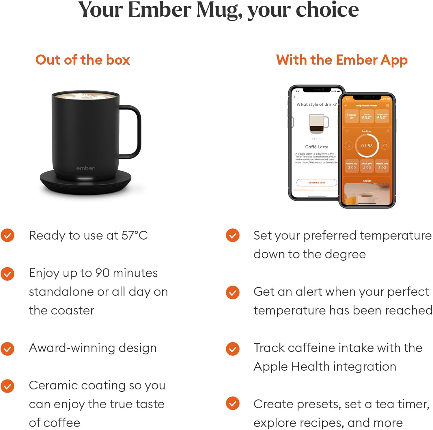 Temperature Control Smart Mug 2-295 ml App-Controlled and Rechargeable Heated Coffee Mug with Intelligent LED Display, 1.5-hr Battery Life and Improved Design, Black