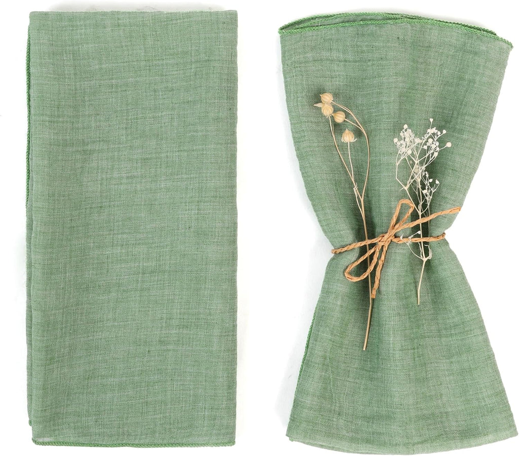 Cloth Napkin Set of 6, Soft Gauze Cotton Napkins, 16.5"" x 16.5"" Cotton Napkin, Reusable Napkins, Cloth Napkins for wedding, dinner, party, Daily Use (Green), LHM202402221651