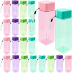 20 Pack Kids Plastic Water Bottle Bulk 500ml Sport Water Bottle, Reusable Square Drink Bottles, Lightweight Leakproof Beverage Bottles with Handle Strap for School, Gym, Outdoor Fitness, Travel