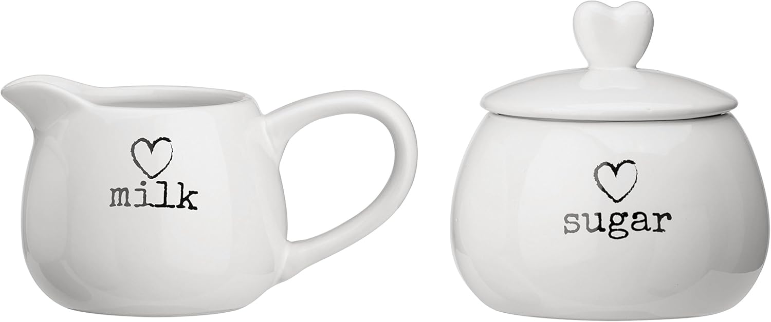 Housewares Charm Milk and Sugar Set, White, Set of 2