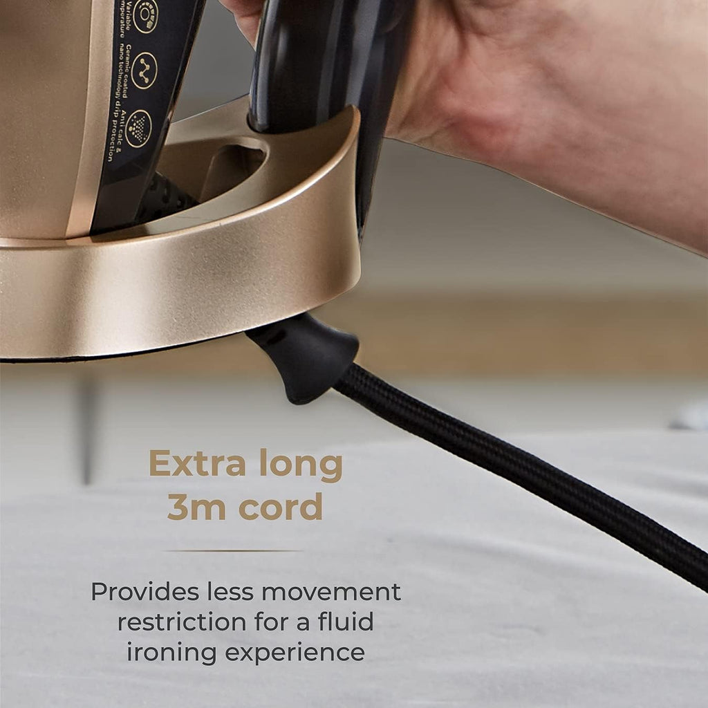 T22021GLD Ceraglide Steam Iron with Fast Heat-Up, Long Power Cord, 3100W, Black and Gold