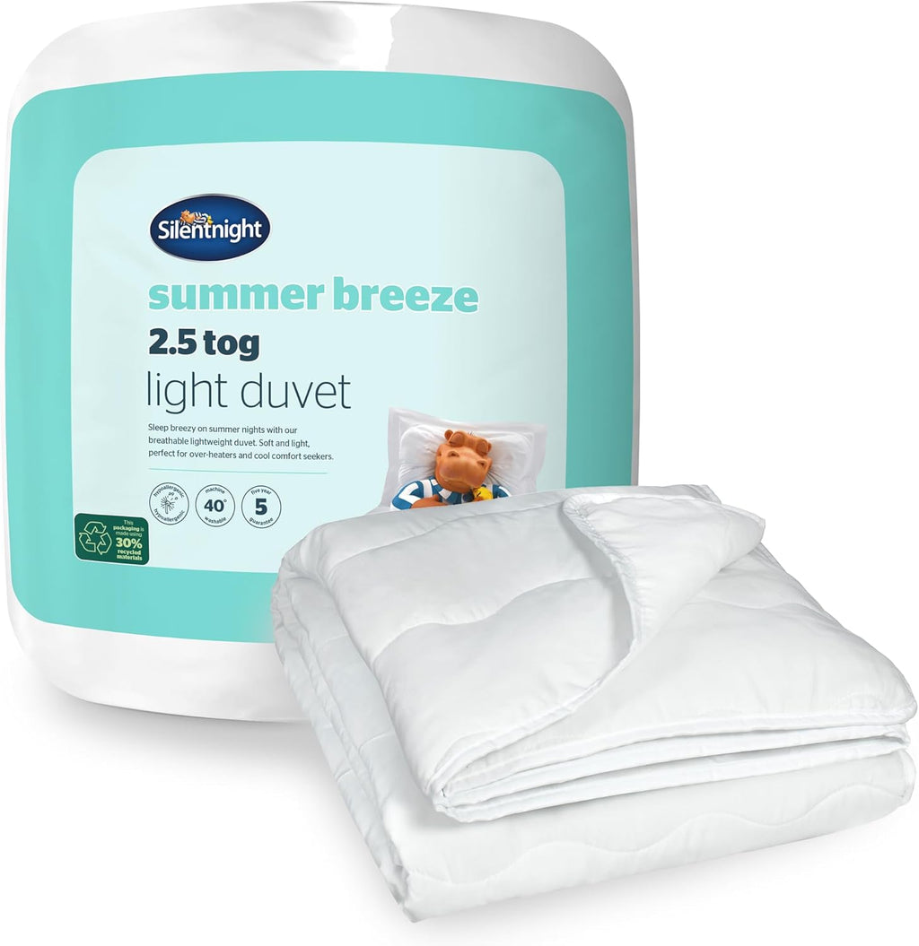 Silentnight Summer Breeze 2.5 Tog Double Duvet - Lightweight Low Tog Summer Duvet Quilt Ideal for Warm Nights and Hot Sleepers - Hypoallergenic and Machine Washable - Double - 200x200cm