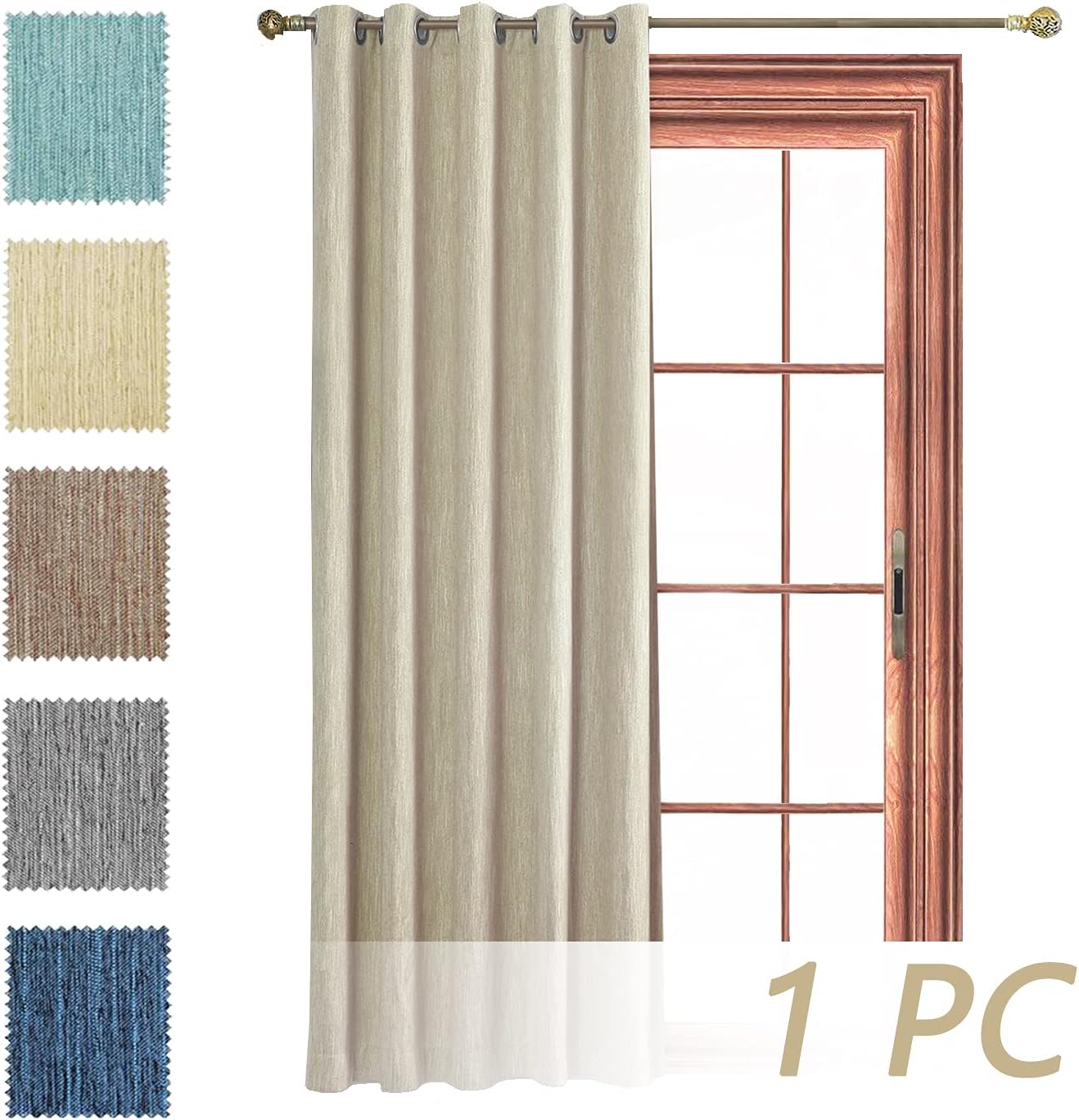 1 Panel Eyelet Grommet Curtains - Cotton Blend Room Darkening Curtain with Tiebacks, Blackout Thermal Insulated Window Drapes for Nursery, Bedroom, Living Room (Beige, 66 x 54 Inch Drop) Secondary image