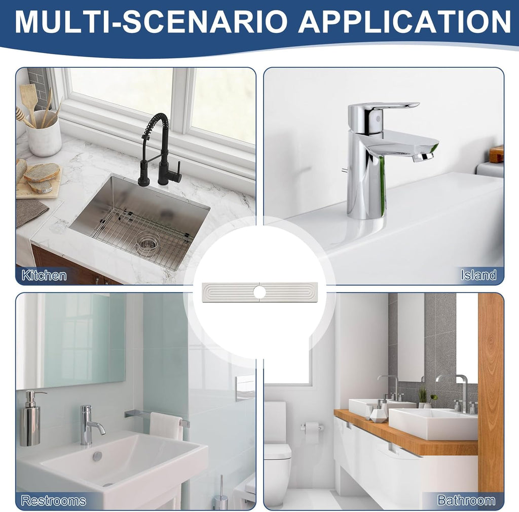 Diatomite Kitchen Faucet Mat - 16-Inch Kitchen Sink Splash Guard, Water Absorbing Stone Tray for Sink, Stone Fast-Drying Faucet Mat for Kitchen Counter Sink Accessories [White, 23.6'' x 3.9'']