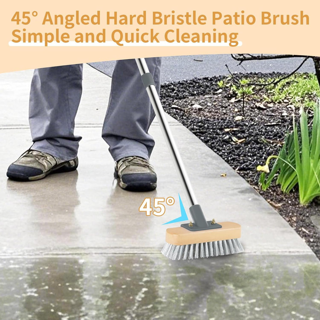 Wire Broom with 150cm Handle, Heavy Duty Wire Brush for Patio Garden Moss Algae Weed Removing, Hard Stiff Metal Brush Outdoor Floor Scruber for Cleaning Yard Roof Deck